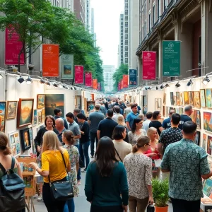 Visitors exploring art exhibits at the Art Fair in Detroit