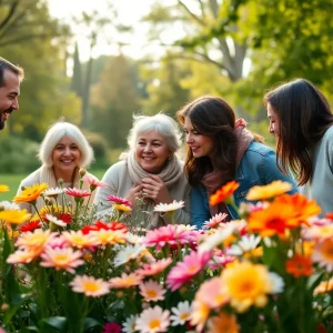 A heartwarming community memorial gathering with families and friends.