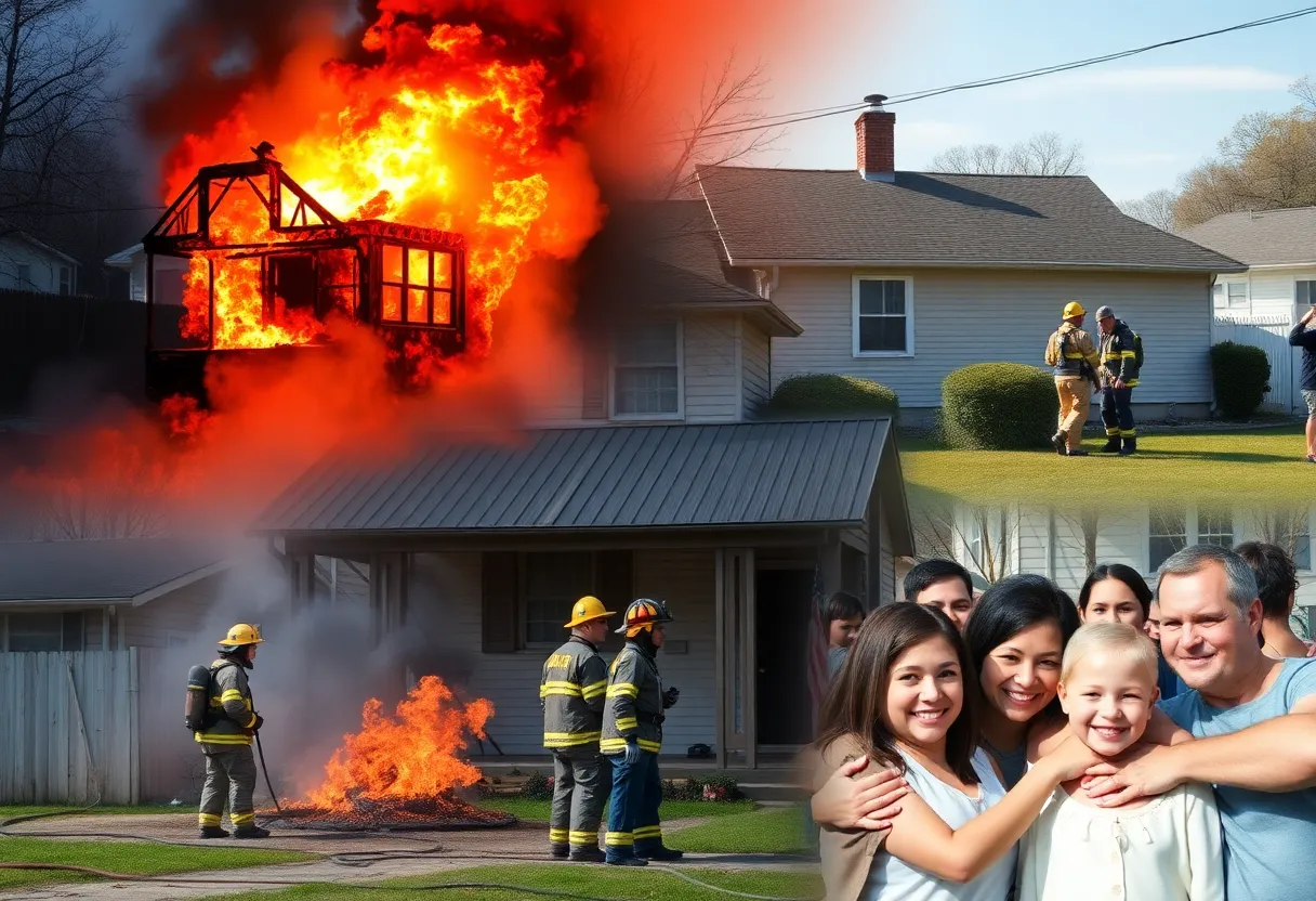 Firefighters and community members assisting after house fires in Detroit.