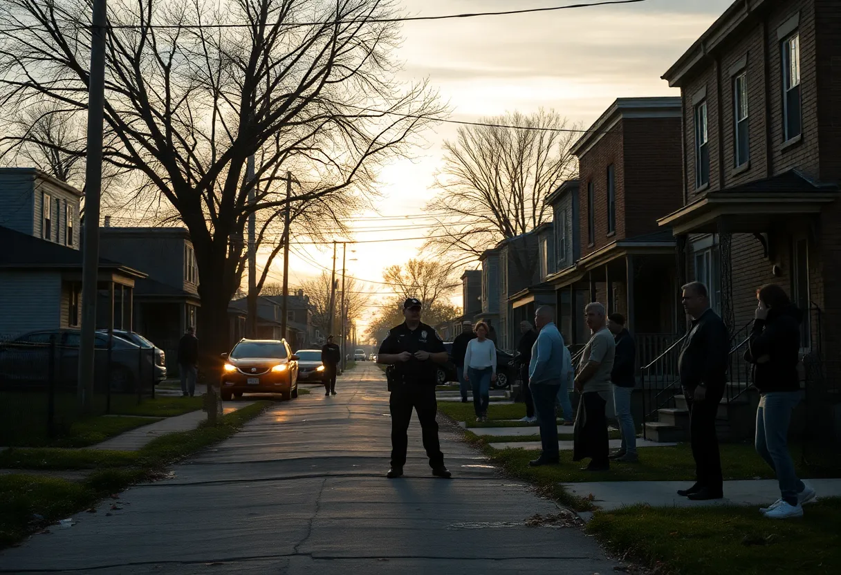 Police lights in a Detroit neighborhood following a shooting incident.