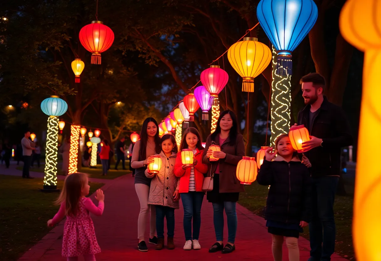 Families enjoying lantern strolls at a park in Metro Detroit