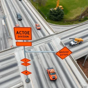 View of I-94 closed for bridge demolition in Detroit