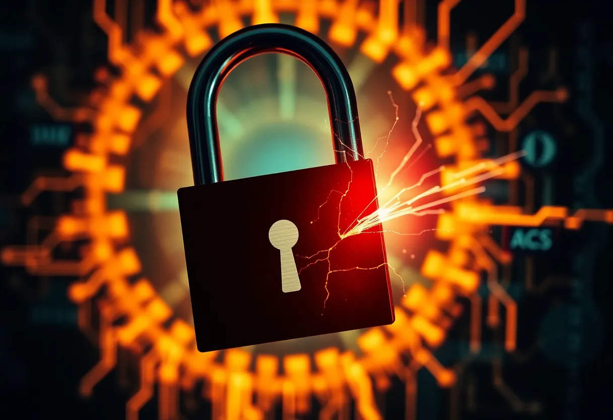 Representation of Medusa ransomware attacking a digital lock