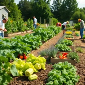 Residents working in a community garden in Michigan