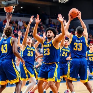 Michigan Wolverines women's basketball team celebrating a victory.