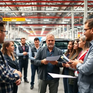 Employees at Stellantis factory discussing voluntary buyouts