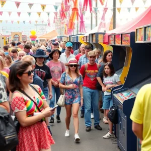 Scene from the Totally Rad Vintage Fest with vintage clothing and arcade games