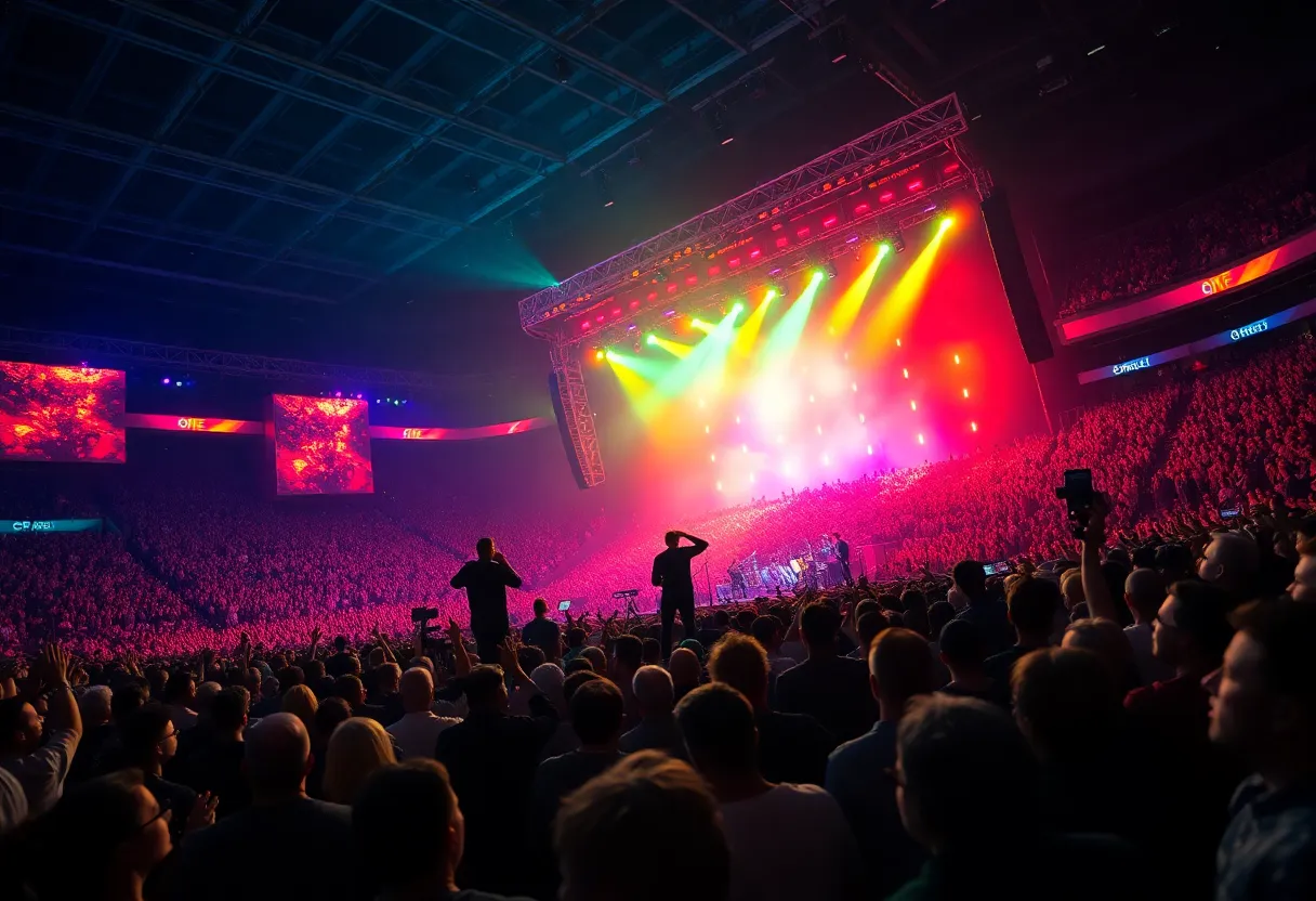 AC/DC performing at Ford Field in Detroit during the Power Up Tour
