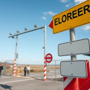 Illustration of a confusing border crossing with unclear signage