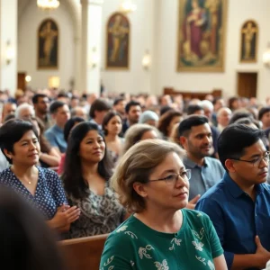 Congregation at a Catholic Church service fostering community engagement