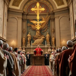 A symbolic representation of the papal conclave process.