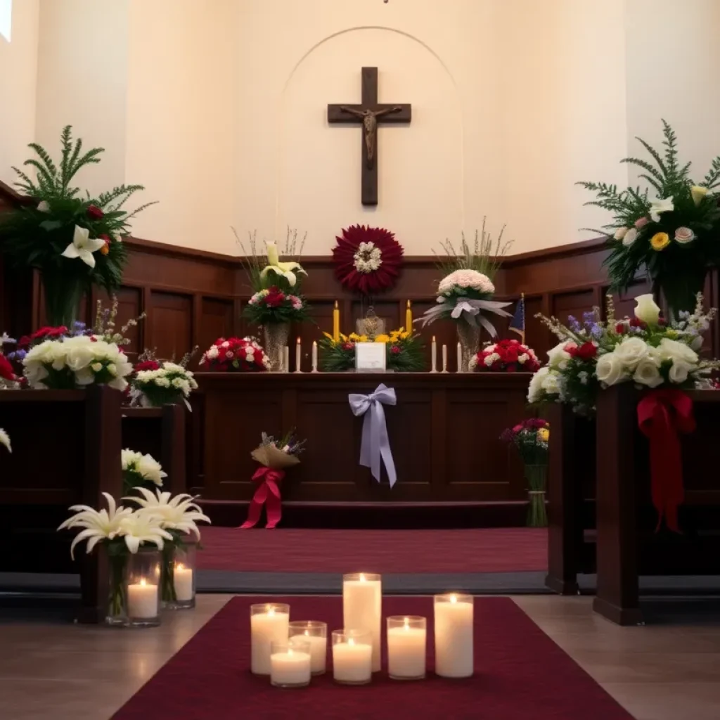 Chapel decorated for a memorial service