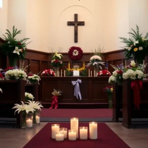 Chapel decorated for a memorial service
