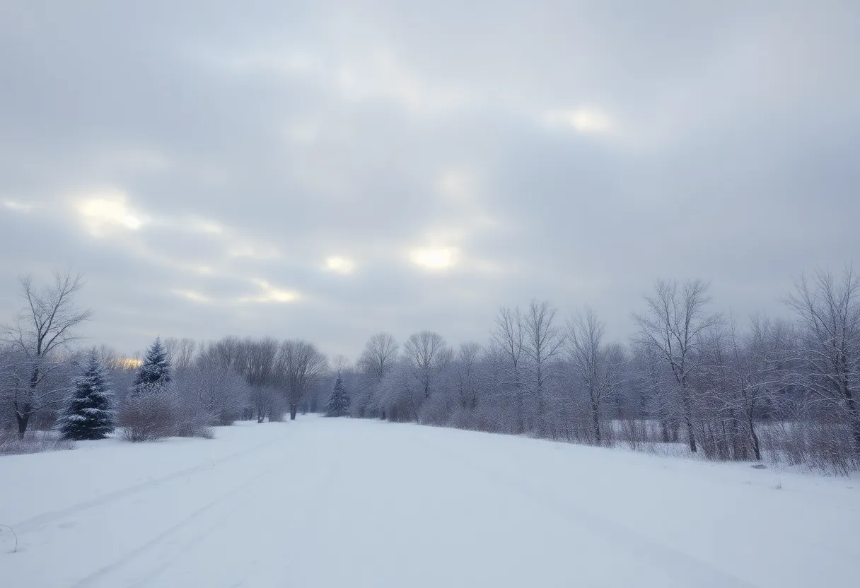 Snowy landscape in Southeast Michigan on a cold winter day