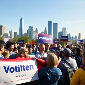 Supporters rallying for a Detroit councilwoman with signs.