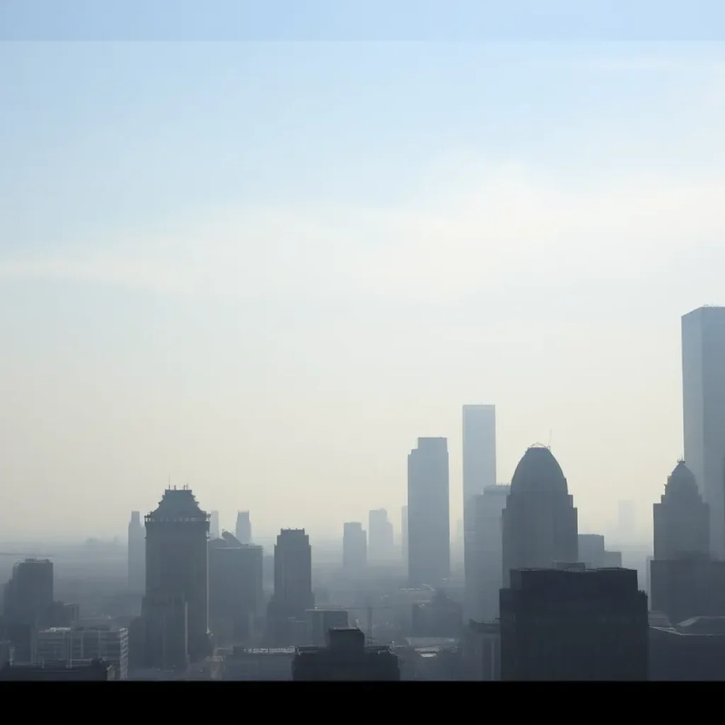Hazy skyline of Detroit indicating air pollution