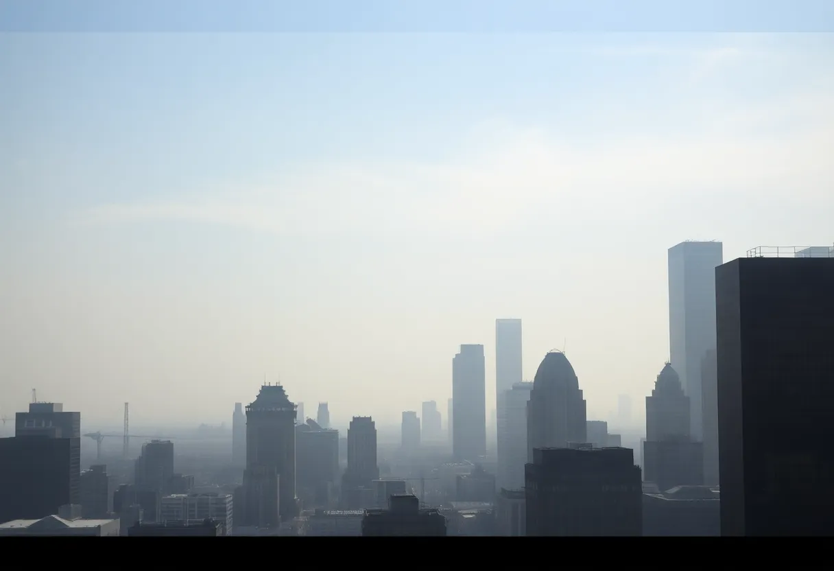 Hazy skyline of Detroit indicating air pollution