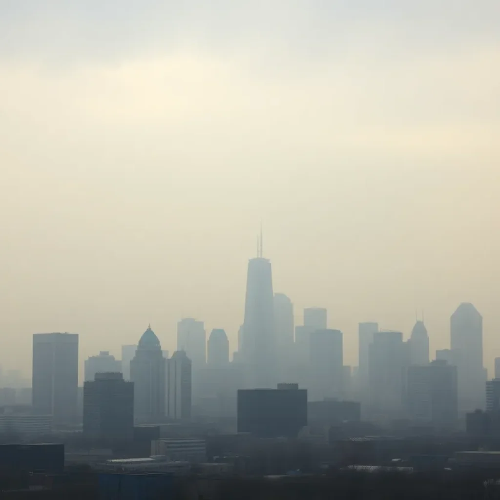 Polluted skyline of Detroit with smog