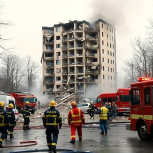 Emergency responders at the scene of a Detroit apartment explosion