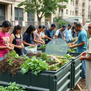 Participants engaging in community composting in Detroit