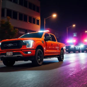 Police lights visible during a street racing incident in Detroit