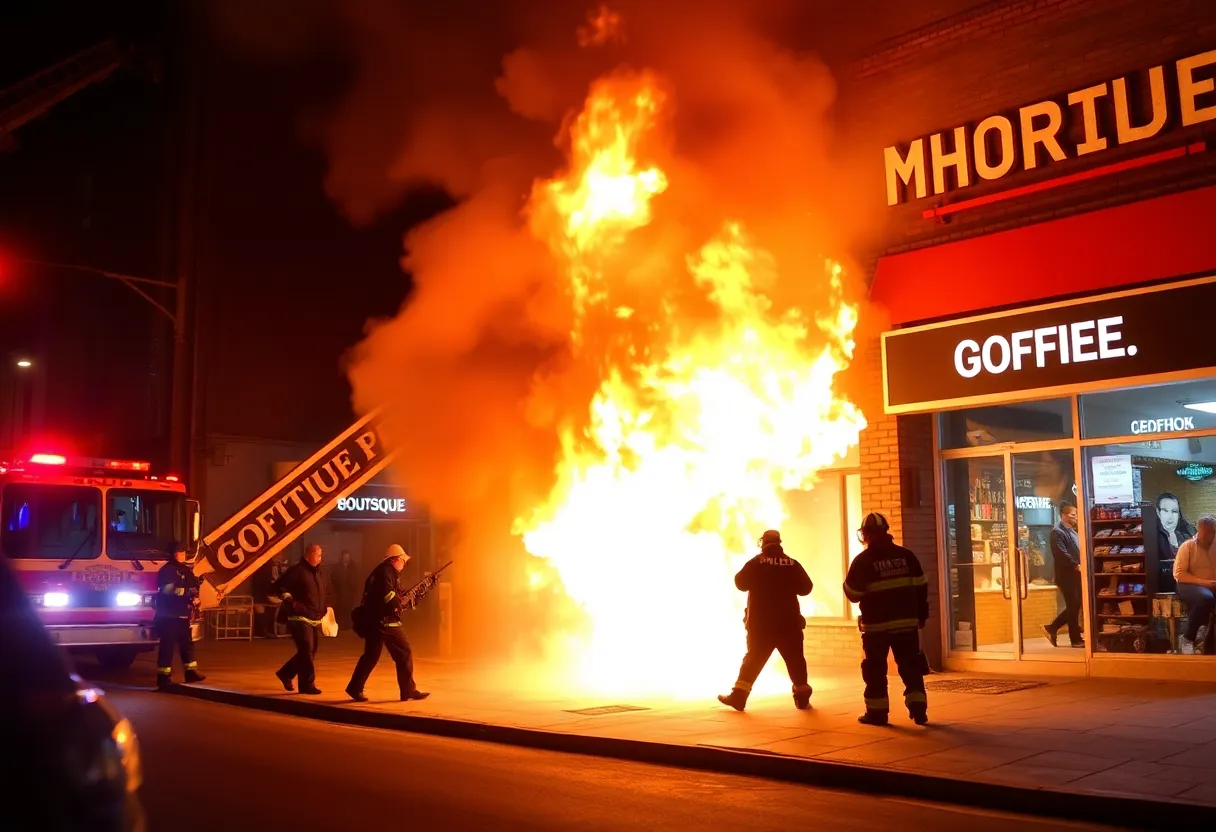 Firefighters responding to a blaze at a boutique in Detroit