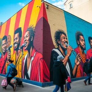 Mural featuring iconic Detroit figures like Big Sean and Aretha Franklin