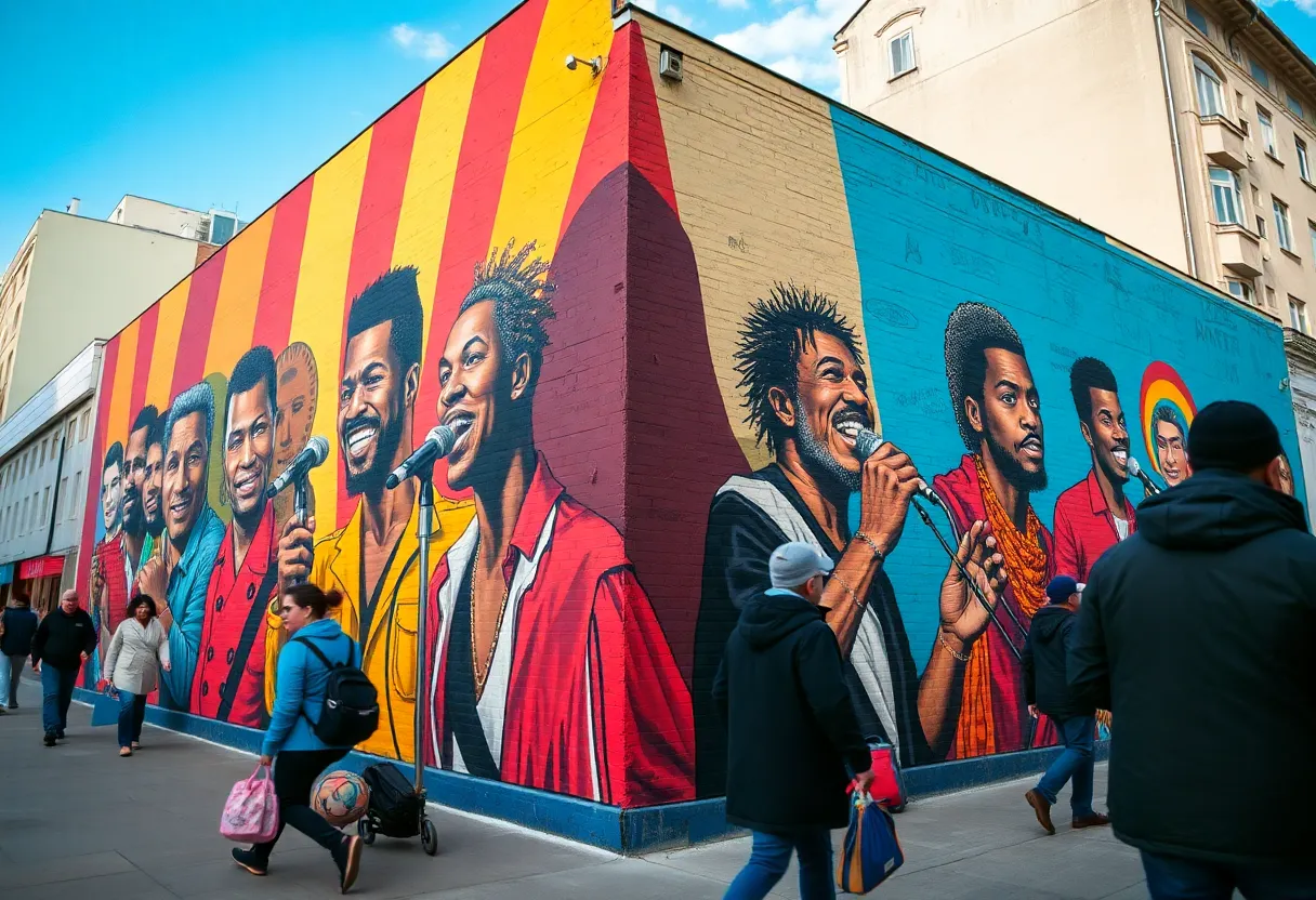 Mural featuring iconic Detroit figures like Big Sean and Aretha Franklin