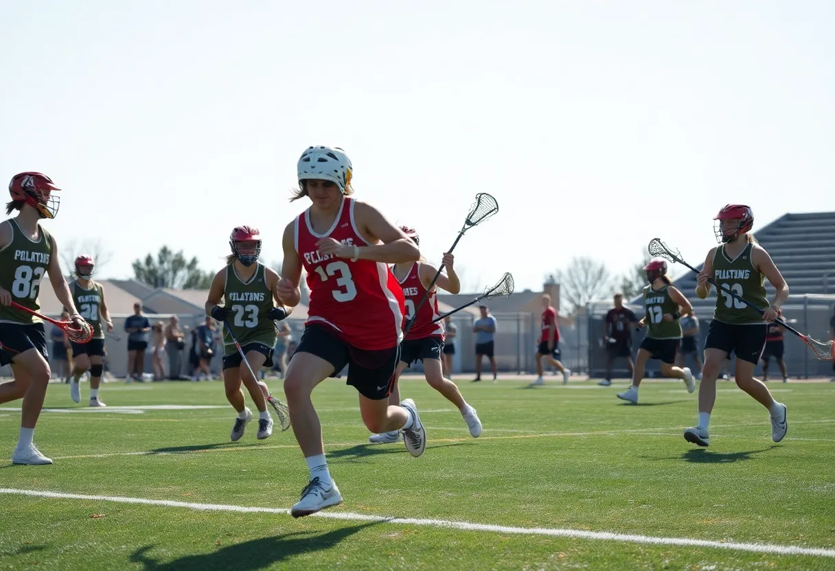 Detroit Men's Lacrosse game with players in action on the field