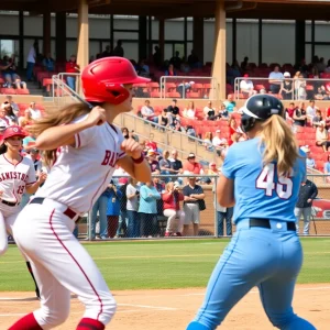 Softball teams in action during the Metro Series showdown