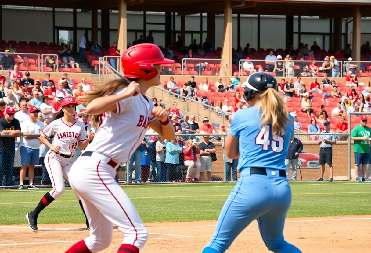 Softball teams in action during the Metro Series showdown