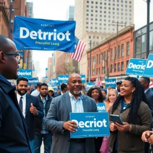 Community members discussing politics in Detroit