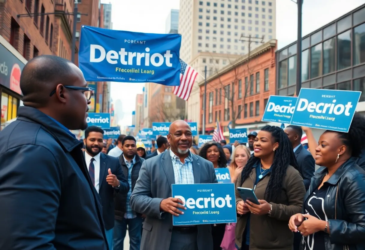 Community members discussing politics in Detroit