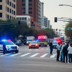 Police and emergency services at a Detroit shooting scene