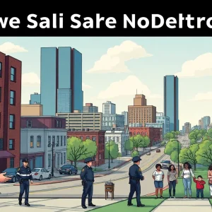 Detroit cityscape showcasing public safety efforts