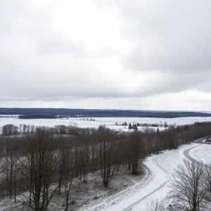 Winter landscape in Metro Detroit with rain and snow