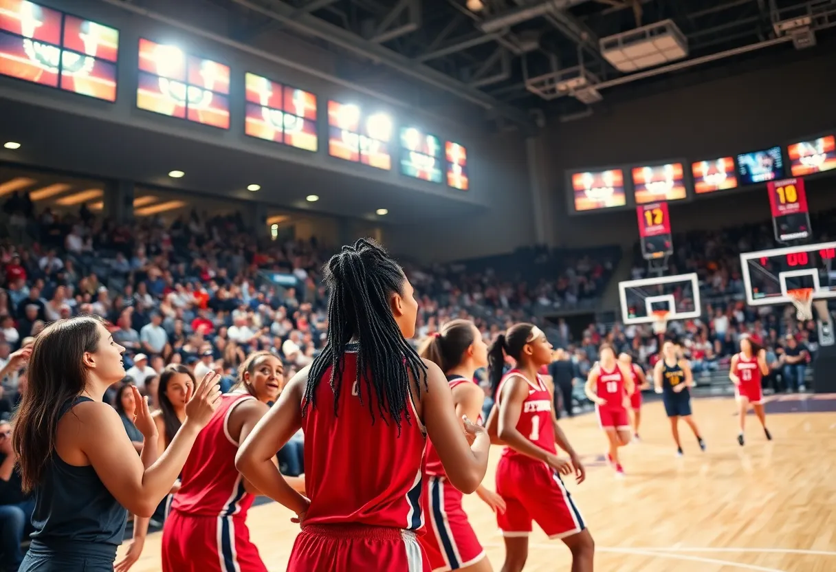 Detroit women's basketball team playing on the court