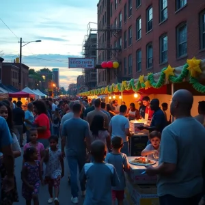 Community block party in Detroit, vibrant and festive atmosphere