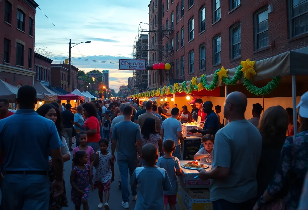 Community block party in Detroit, vibrant and festive atmosphere