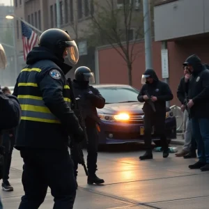 Law enforcement agents conducting a drug bust in Detroit