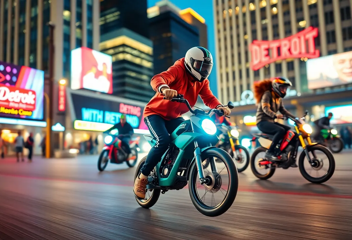 Winning poster design for Detroit Grand Prix featuring roller-skating in downtown Detroit