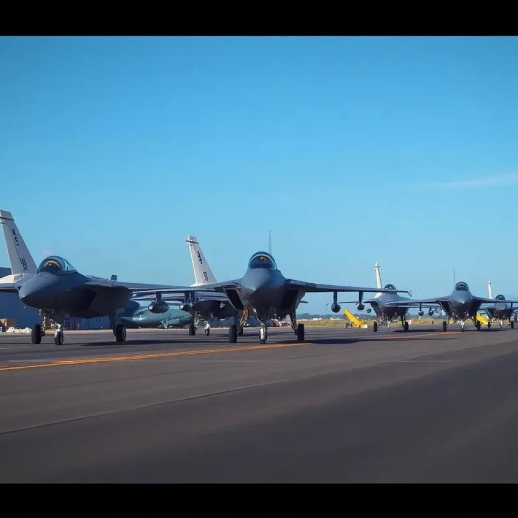 F-15EX fighter jets lined up at Selfridge Air National Guard Base