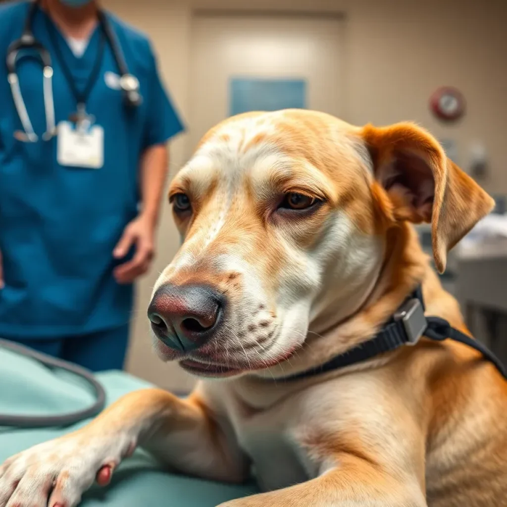 A rescued dog receiving care in a veterinary clinic