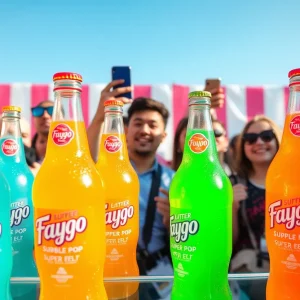 Visitors enjoying Faygo pop-up event, featuring colorful soda flavors.