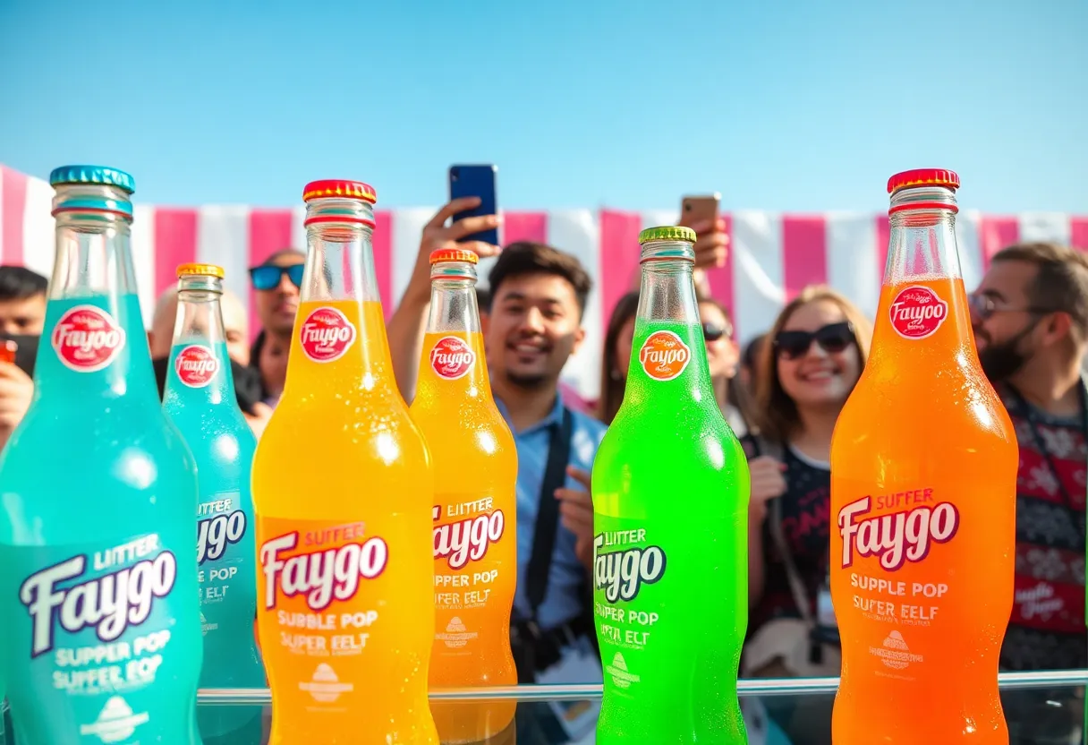 Visitors enjoying Faygo pop-up event, featuring colorful soda flavors.