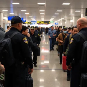 Federal agents conducting inspections at an airport