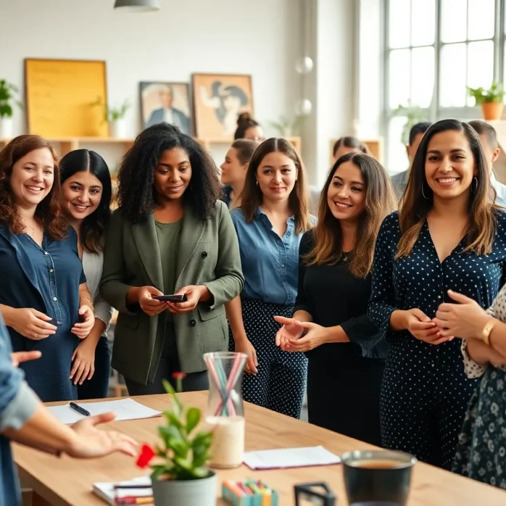 Women collaborating in a bright and creative workspace.