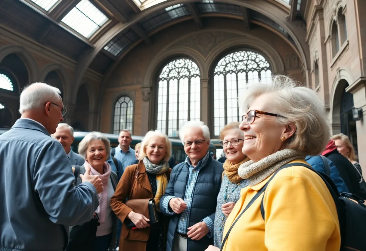 Seniors enjoying a guided tour of Michigan Central Station