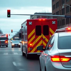 Emergency services at a Detroit intersection after a tragic hit-and-run incident.