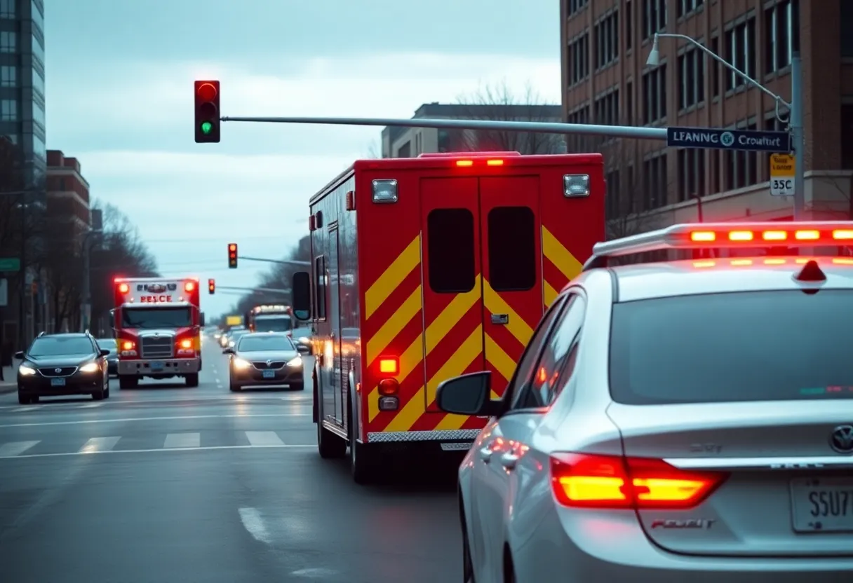 Emergency services at a Detroit intersection after a tragic hit-and-run incident.